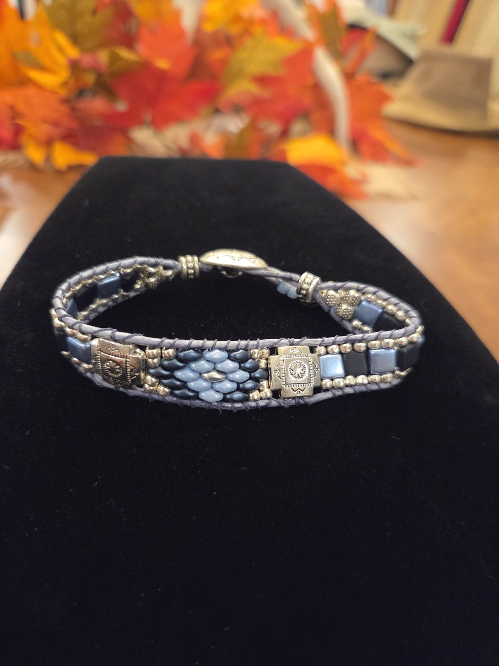 Blue Beaded Leather Wrap Bracelet - Women Jewelry